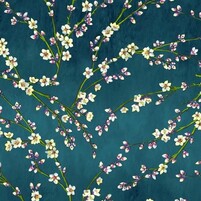 sehr schoenes florales Motiv: Mandelblueten auf Tealfarbe - ALMANDE TEAL