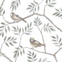 Vogeltapete ANNELIE BEIGE/GREEN im Landhausstil