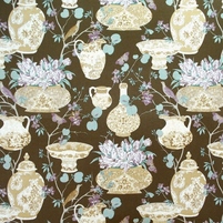Landhausstoff mit asiatischen Motiven: AVELINE, hier Farbkombination LILAC/LIGHT BROWN, bei ARTE FRESCA