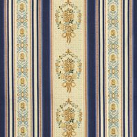 Detailansicht des Stoffes BEATRICE, Farbton MULTI BLUE (Floralornamente/Streifen)