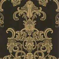Detailansicht des Stoffes BEAUMONT, Farbton DARK BEIGE ON BLACK (Rokoko-Ornamente)