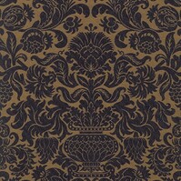 Detailansicht des Stoffes CHENONCEAU, Farbton BLACK/BRONZE (florale Muster und Ornamente - im Stil der Barock- u. Rokokozeit)