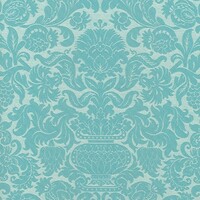 Detailansicht des Stoffes CHENONCEAU, Farbton TURQUOISE (florale Muster und Ornamente - im Stil der Barock- u. Rokokozeit)