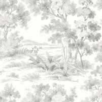 Motivansicht der Tapete COUNTRYSIDE MORNING, Farbton GREY (moderne Toile de Jouy Tapete)