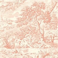 Detailansicht franzoesischer Baumwollstoff mit Toile de Jouy-Szenen: DELPHINE TOILE ROSE