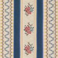 Detailansicht des Stoffes ELSBETH, Farbton DARK BLUE (Rosen und Streifen, Biedermeierstil)