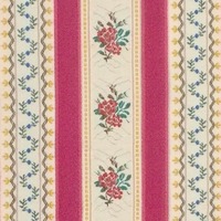 Detailansicht des Stoffes ELSBETH, Farbton RASPBERRY (Rosen und Streifen, Biedermeierstil)