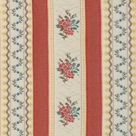 Detailansicht des Stoffes ELSBETH, Farbton SIENNA (Rosen und Streifen, Biedermeierstil)