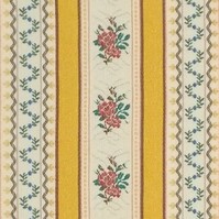 Detailansicht des Stoffes ELSBETH, Farbton YELLOW (Rosen und Streifen, Biedermeierstil)