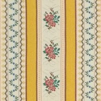 Detailansicht des Stoffes ELSBETH, Farbton YELLOW (Rosen und Streifen, Biedermeierstil)