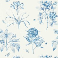 florale Tapete: ETCHINGS & ROSES, Farbe CHINA BLUE, bei ARTE FRESCA