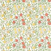Motivansicht des englischen Stoffs FRUIT, Farbkombination LEAF GREEN/MADDER, bei ARTE FRESCA