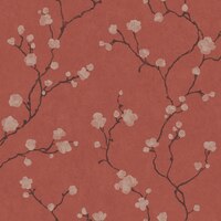 franzoesische Landhaustapete mit japanischen Kirschblueten in Rot