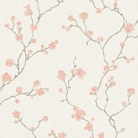 Tapete mit rosafarbenen Kirschblueten auf grauem Hintergrund