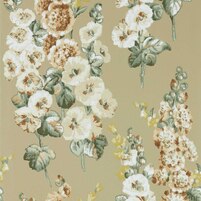 florale Tapete: HOLLYHOCKS, Farbkombination METALLIC GOLD/TAN, bei ARTE FRESCA