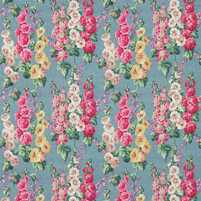 Detailansicht des Stoffes HOLLYHOCKS PETROL BLUE/MULTI bei ARTE FRESCA