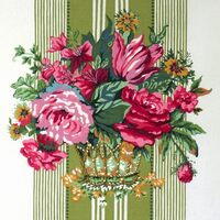 Detailansicht des Stoffes JOSEPHINE GREEN (kombinierter Blumen- und  Streifenstoff)