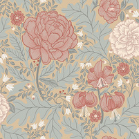florale Tapete, von der Arts and Crafts Bewegung inspiriert: KESWICK, hier Farbkombination MULTI/TEA ROSE, bei ARTE FRESCA