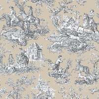 Motivansicht des bedruckten Baumwollstoffes LA CHASSE, Farbton BEIGE