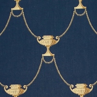 Detailansicht des Stoffes VILLA BORGHESE LAUREATO, Farbton DARK BLUE (Amphoren, im klassizistischen Stil)