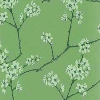 Motiv des floralen Stoffes LINA GRUEN (Kirschblueten, horizontal)