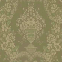 Detailansicht des Stoffes LORRAINE, Farbton SAGE GREEN (Ornamentmuster mit floralen Motiven nach historischer Vorlage)