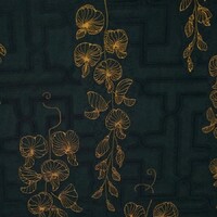 Detailansicht des Stoffes MAJA, Farbton GOLD ON BLACK (florales und geometrisches Jugendstilmuster)