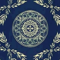 Detailansicht des Stoffes MARGERIE, Farbton  BEIGE ON NAVY (Lorbeerzweige als Trellismuster)