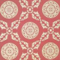 Detailansicht des Stoffes MARGERIE, Farbton  BEIGE ON RED (Lorbeerzweige als Trellismuster)