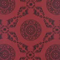 Detailansicht des Stoffes MARGERIE, Farbton  BLACK ON RED (Lorbeerzweige als Trellismuster)