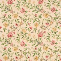 Detailansicht des englischen Stoffs im asiatischen Stil PORCELAIN GARDEN, Farbtonkombination RED/BEIGE, bei ARTE FRESCA