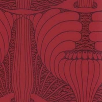Detailansicht des Stoffes SENNA, Farbton BORDEAUX ON RED (Jugendstilmotiv mit opulenten, geschwungenen Ornamenten)