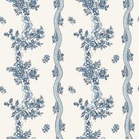 Motivansicht der schwedischen Blumen-und Streifentapete SUNDSVALL, Farbton BLUE, bei ARTE FRESCA
