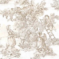 Landhausstoff mit Toile de Jouy-Muster in Beige