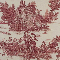 Toile de Jouy Stoff im Landhausstil in Rot