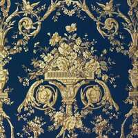 Detailansicht des Stoffes VILLA BORGHESE UCELLI, Farbton DARK BLUE (Ornamente, Amphoren, Akanthusranken)