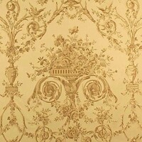 Detailansicht des Stoffes VILLA BORGHESE UCELLI, Farbton GOLD (Ornamente, Amphoren, Akanthusranken)