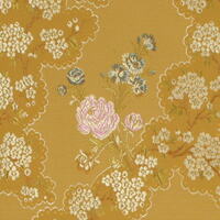Detailansicht des Stoffes VALLERY, Farbton GOLD (bestickter Jacquardstoff, florales Motiv)