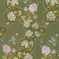 Detailansicht des Stoffes VALLERY, Farbton GRUEN (bestickter Jacquardstoff, florales Motiv)