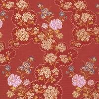 Detailansicht des Stoffes VALLERY, Farbton ROT (bestickter Jacquardstoff, florales Motiv)