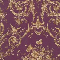 Detailansicht des Stoffes VILLA BORGHESE UCELLI, Farbton PURPLE (Ornamente, Amphoren, Akanthusranken)